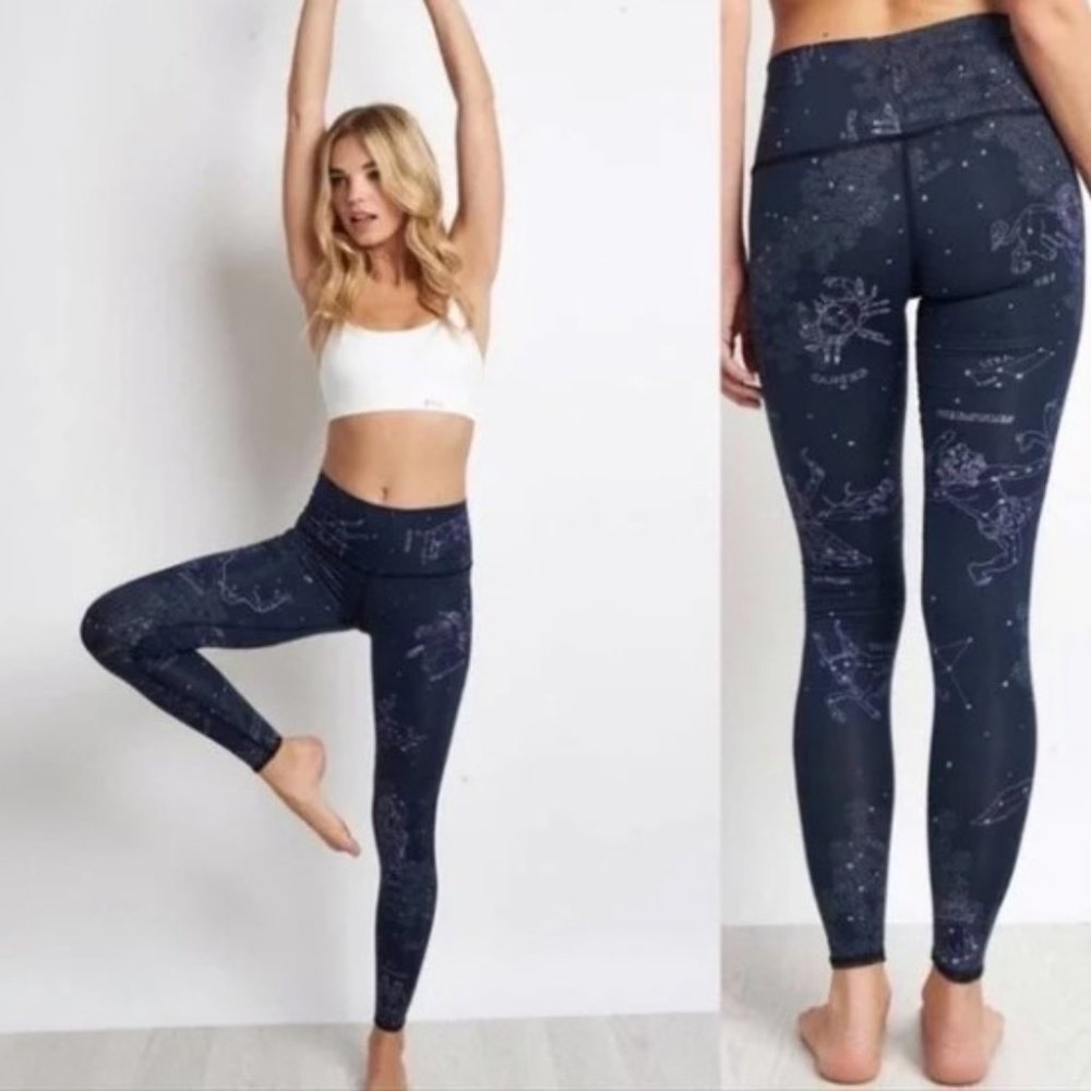 Teeki Navy Constellation Print High-Waist Leggings Medium Boho Eco